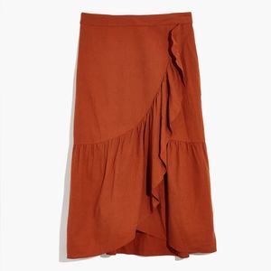 Madewell NWT Linen-Blend Ruffle Wrap Midi Skirt 4